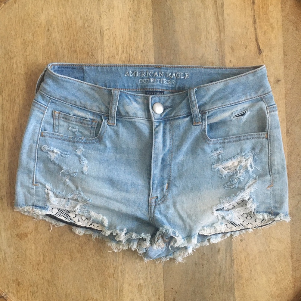 American Eagle AE High Rise Denim Shorts 8 lace